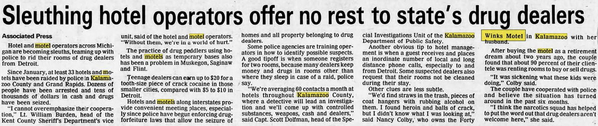 40 Winks Motel - Aug 16 1989 Article On Drug Problems